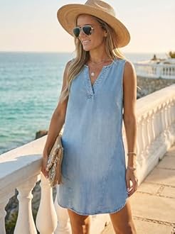 CUPSHE Women's Denim Mini Dress Jean Dresses V Neck Sleeveless Casual Summer Outfits 2025 Trendy