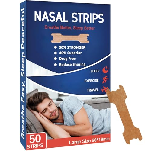 Tyelason Nasal Strips - 50 Count Nasal Strips for Snoring, Extra Strength Tan Nasal Breathing Strips to Improve Sleep, Instant Nasal Congestion Relief Caused by Colds & Allergies