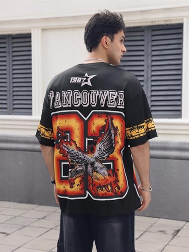WDIRARA Men's Eagle Letter Graphic Street T Shirt Oversized Short Sleeve Crewneck Tee Top3