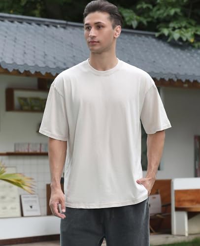 4 Pcs Men Oversized T-Shirts Heavyweight Cotton Gym Tee Vintage Acid Wash Unisex Workout T Shirts Loose Fit3