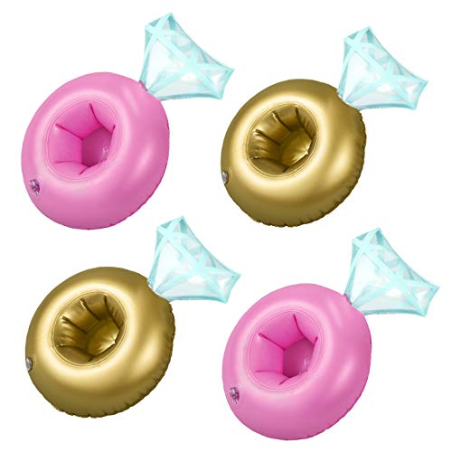 Pool Toy Drink Floats - Gold & Pink Diamond Ring Shape | Inflatable Cup Holder Water Floats for Pool Party - by Fractal