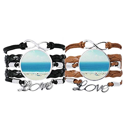 Bracelet couple cuir avec photo nature de plage de sable maritime