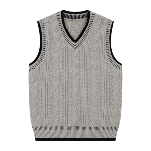 Men’S Retro V-Neck Sweater Vest with Contrast Embroidery Loose Fit Sleeveless Knit Pullover3