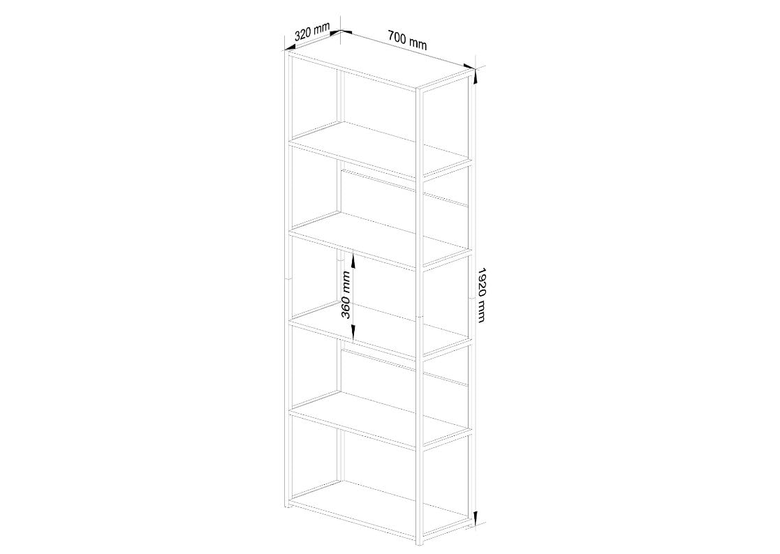 BDW Vintage Regal Wohnzimmer –Regal Industrial Style – Modernes Loft-Regal Aus Metall mit 6 Einlegeböden - Wandregal Industrial Style – 192x70x32cm - Weiss/Eiche Sonoma