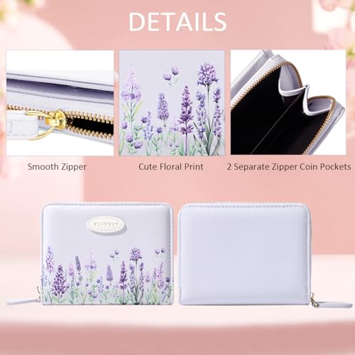 Sunwel Fashion Women Girls Wallet with Floral Prints Small Wallet with Coin Pocket, ID Window and Card Slots, Daisy, Tulip, Lavender, Lily of the Valley (Lavender)4