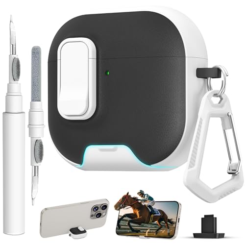 Image of for AirPods 4 Case with Lock,TPU Leather Texture Protective Durability Anti-Lost & Shockproof Protective Cover Accessories with Cleaning Kit in Keychain for Apple iPod 4 Generation (White /Black)