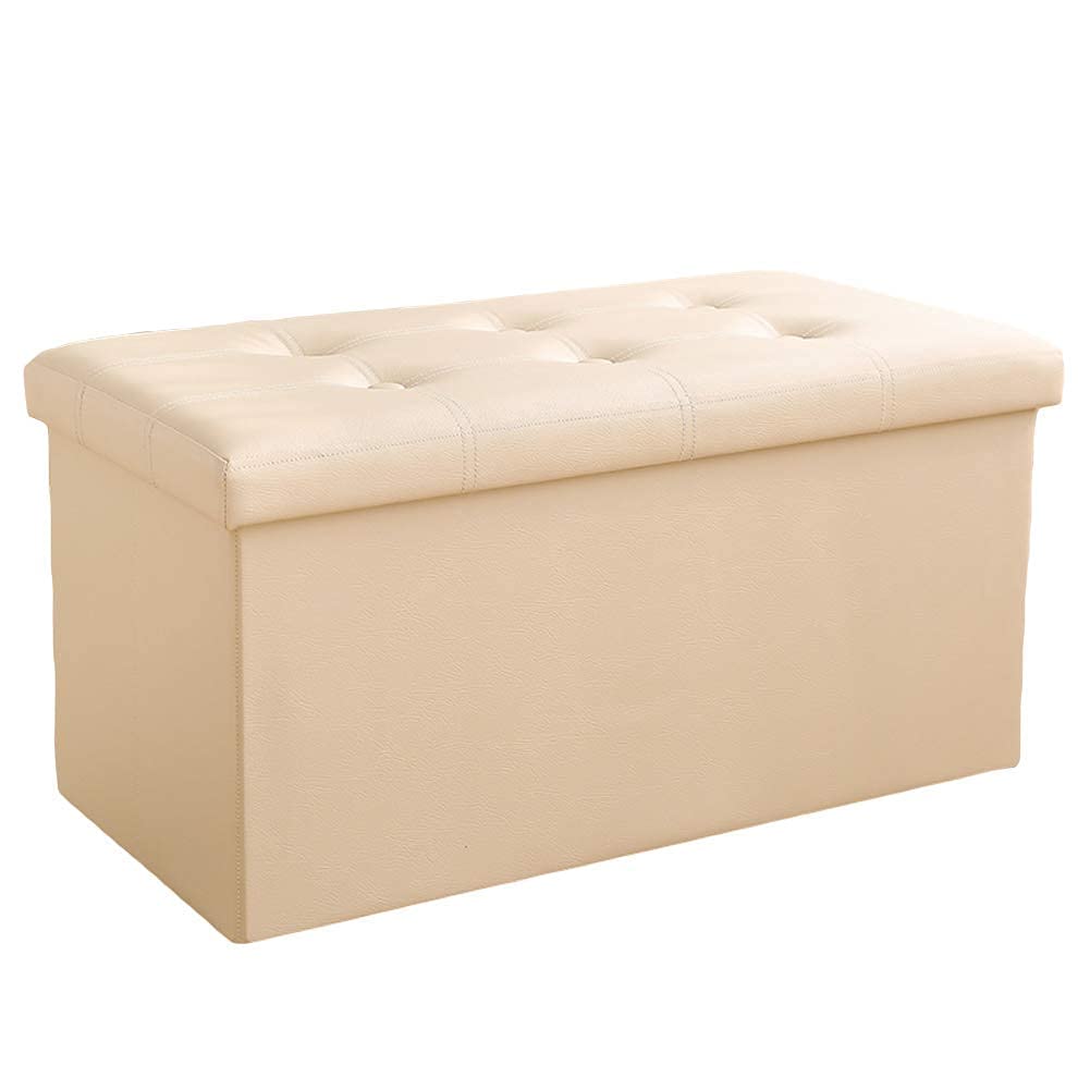 Banquette ottomane de rangement pliante simili cuir beige 76x38x38cm