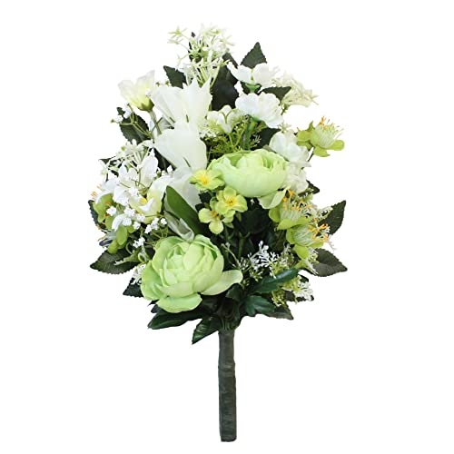 山久 造花 仏花 ラナンキュラスとヒサカキの花束一本 2102-6938-s CT触媒 シルクフラワー お彼岸 お盆 お仏壇 洋風 仏花 お墓 花 お供え btb