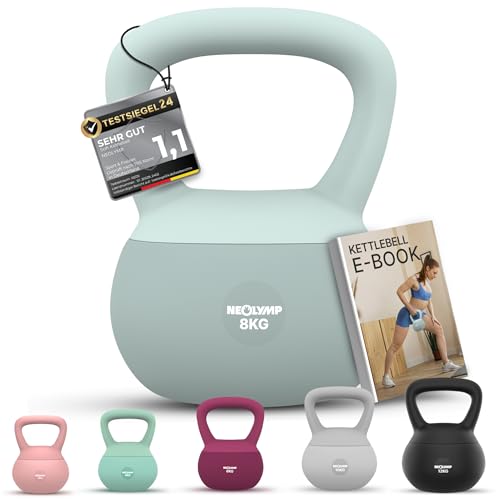 NEOLYMP Soft Kettlebell bodenschonend & leise - stoßdämpfende Kugelhantel mit Eisensandfüllung - ergonomischer Softgriff ideal fürs Homegym Kettlebell 2–12 kg Kugelhantel Set (Sky-blue | 8 kg)