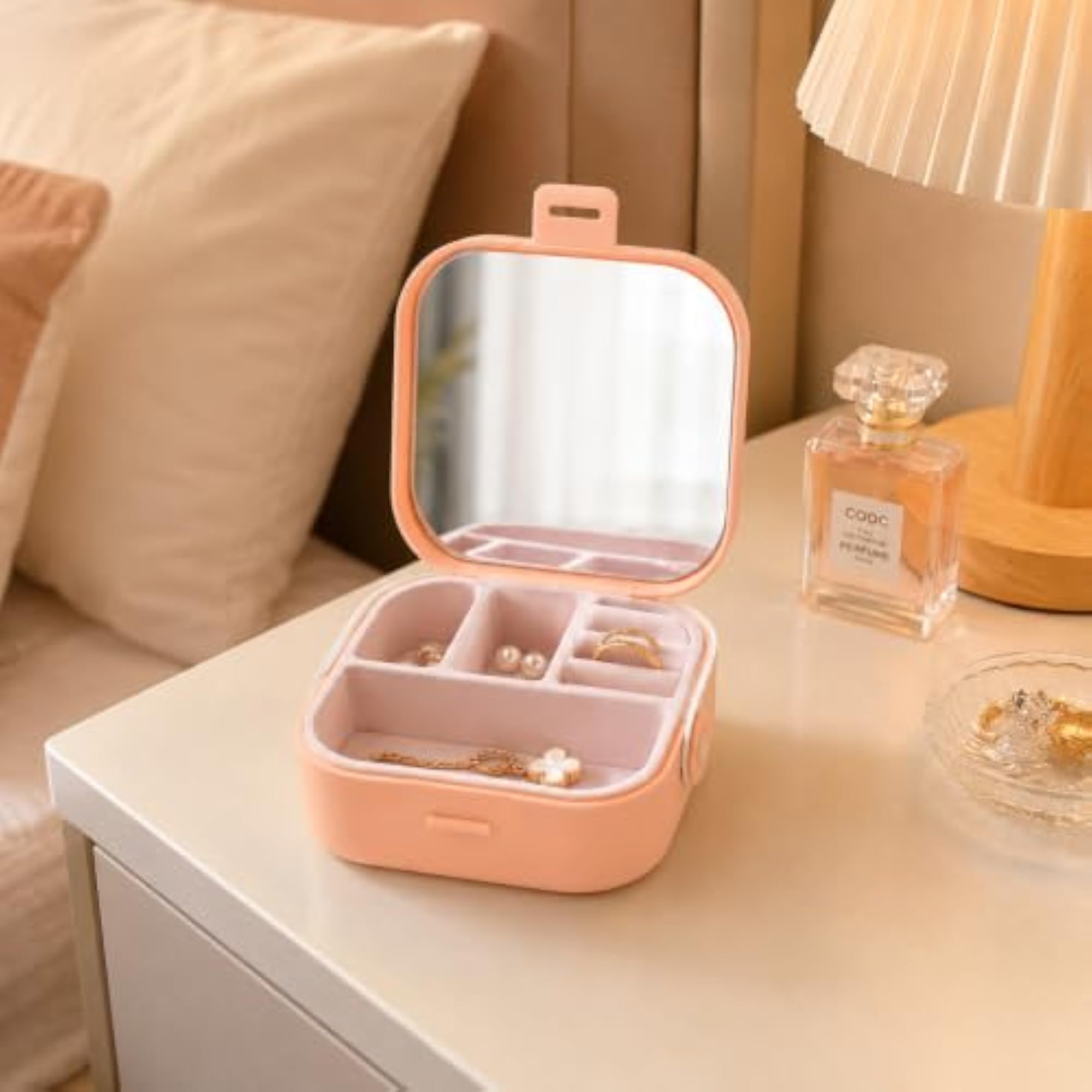 Travel Jewelry Organizer Box with Mirror, Portable Case