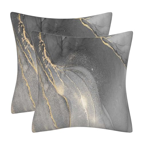 Image of GAAFOSIPH Set of 2 Velvet Cushion Covers 50cm x 50cm Grey Pillow Cases Marble Pillowcase Modern Decorative Throw Pillow Covers Soft for Sofa Bed Home Patio Decor