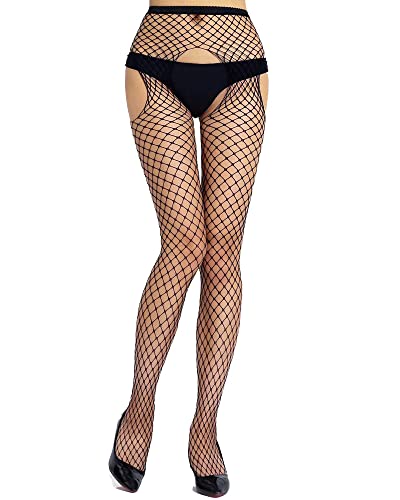 Image of Womens Suspender Pantyhose High Waist Fishnet Tights Fishnet Stockings Thigh High Stockings
