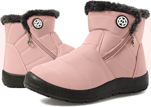Image of Eagsouni Snow Boots Womens Winter Ankle Boots Ladies Warm Fur Lined Booties Thickening Shoes Zip Flat Sneakers Outdoor Booties