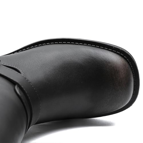 Image of GLOBALWIN Chunky Mid Calf Fashion Dressy Motocycle Biker Military Style Combat Boots for Women Low Heel