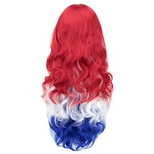 IMISSU Flag Color Design Hair Cosplay Wigs with Bangs Halloween Costume Wig (NL Flag Red White Blue) - Image 4