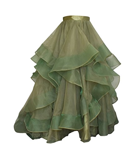 Women Long Maxi Wedding Skirt Bridal Skirt with Train Party Prom Ruffle Skirt S Olive Green2