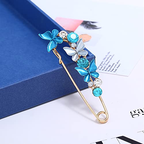 Butterfly Flower Crystal Brooch Pins Sweater Shawl Brooch Anti Exposure Neckline Safety Pin Pink Tulip Pins Rhinestone Enamel Brooch Pins For Women Girls Birthday Wedding Party Accessory Jewelry Gifts (Blue Butterfly) #TOP3