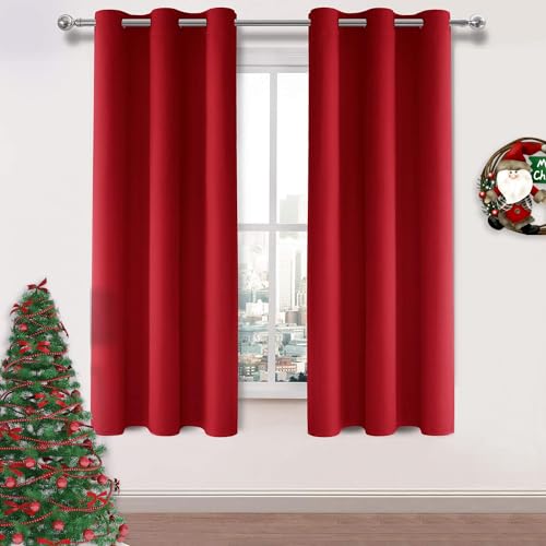 Image of DWCN Christmas Blackout Curtains for Living Room W38 x L63 Inch Long Red