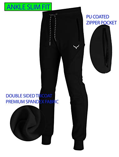 Image of Screenshot SPORTS-A4053 Mens Premium Slim French Terry Spandex Fleece Pants - Athletic Jogger Fitness Workout Gym Zipper Pockets
