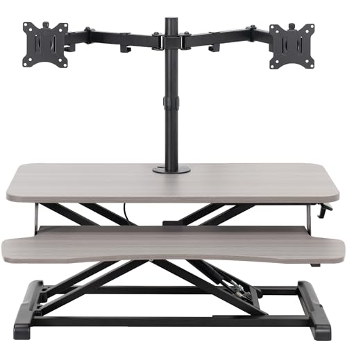 Image of VIVO Height Adjustable 32 inch Standing Desk Converter with Dual 13 to 30 inch Monitor Stand, Sit Stand Monitor Mount and Desk Riser, Gray, DESK-V000K-M2G