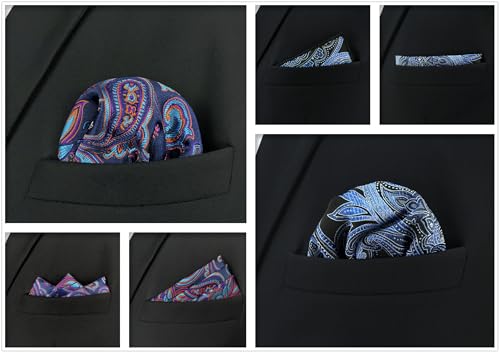 SHLAX&WING 5 Pieces Assorted Mens Silk Pocket Square Set Handkerchiefs