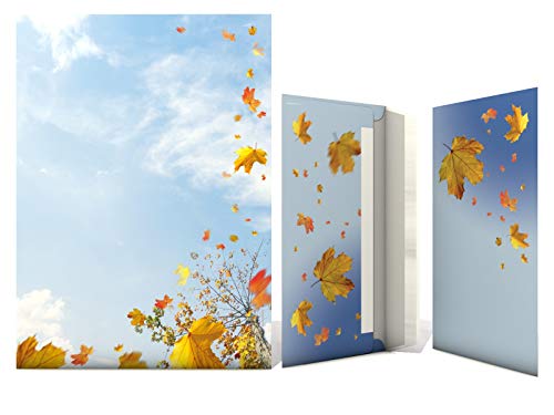 Designpapier Herbst Briefpapier Set Fallende Blätter, 40-teilig mit 20 Blatt Motivpapier DIN A4, 90g/qm und 20 passenden DIN LANG-Briefumschlägen
