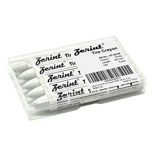 ZERINT Industrial Wax Marking Crayons - White (5-Pack) for Tires, Metal, Wood, Glass & Plastic - 100mm Long-Lasting Crayons, High Visibility & Scratch Resistant(HT-921W)