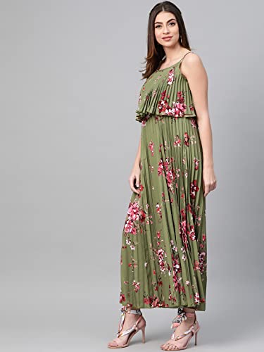 Image of Sassafras Women Floral Strappy Pleated Maxi Dress