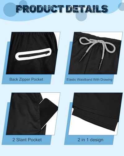 Sureio 3 Pcs Men's 2 in 1 Gym Workout Running Shorts 7 Inch Quick Dry Lightweight Athletic Short with Liner Pocket Towel Loop(X-Large,Black)