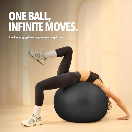 Image of Boldfit Gym Ball for Exercise with Foot Pump, Workout Yoga for Women /Men Swiss for Balance Stability Training, Fitness-Black 55cm