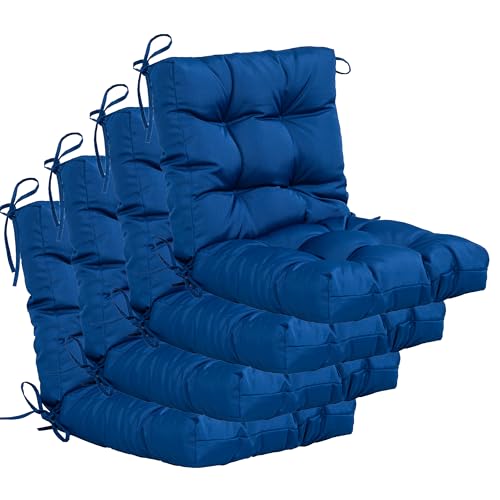 Image of QILLOWAY Outdoor Chair Cushion for Patio Furniture, Waterproof Patio Cushions Set of 4 with Ties, Fade Resistant Replacement Pads for Outdoor Rocking Chairs,Royal Blue
