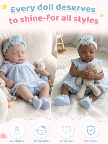 Image of EKOKIZ Reborn Baby Dolls Clothes Girl Blue Baby Doll Clothes 17-20 Inches Doll Outfits and Accessories for Newborn Girl