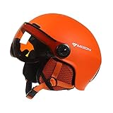 LALEO Skihelm Snowboardhelm Race Edition mit Brille, Atmungsaktiv Einstellbar Herausnehmbares Futter Ski Snowboard Zubehör Race-Helm für Herren und Damen, Cyan Orange,Orange,M