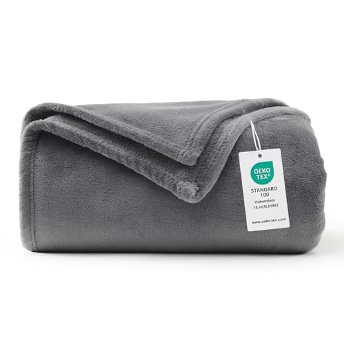 WAVVE Manta Franela para Cama 90, Manta para Sofá 150x200 cm, Manta de Microfibra, Suave, Cálida, Transpirable (Gris)