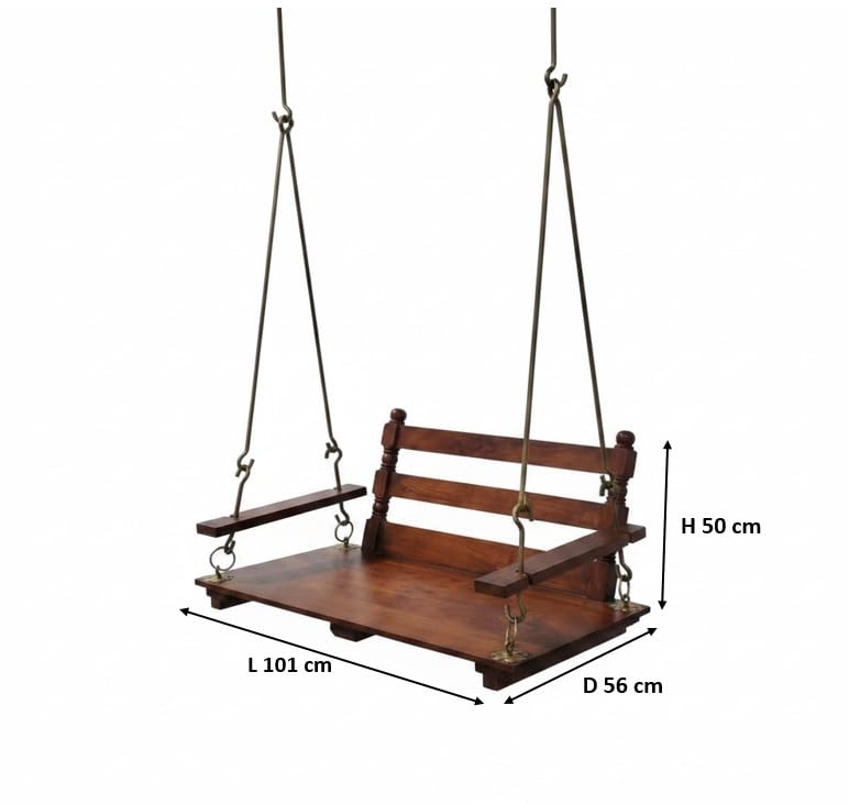 Image of APRODZ Swing for Home Solid Sheesham Wooden Jhula for Adult for Home | Traditional Wooden Swing for Balcony | Hanging Swings with Brass Coated Chain | Patio Double Seater Indoor /Outdoor, Honey
