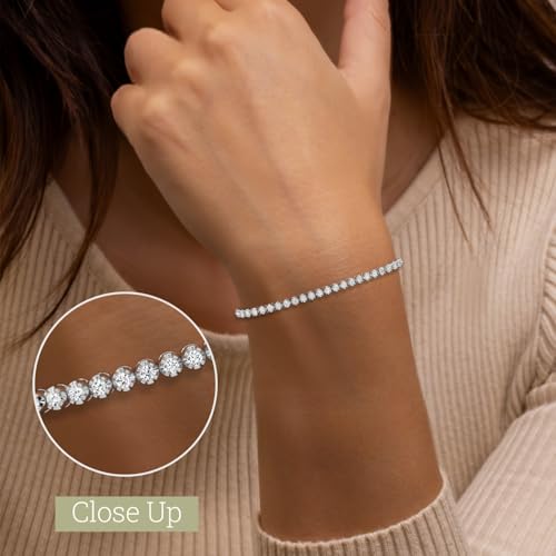 GILDED 2-3 Carat Round Lab Grown Diamond Diamond Tennis Bracelets for Women | Sterling Silver Bracelet | Fine Jewelry for Her | Timeless Design | Gift Box Included3