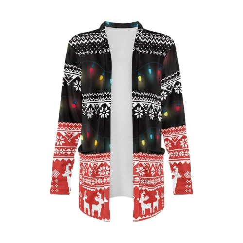Image of Fall Maple Leaf Cardigan Sweaters for Women Long Sleeve Cardigan Soft Drape Open Front Dusters V-Neck Jackets Dressy
