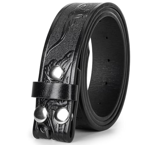 IZUS Vintage Western Belt Strap without Buckle Longhorn-Bull-Embossed Cowboy Belt for Women Men 1-1/2" Wide PU Leather Strap3