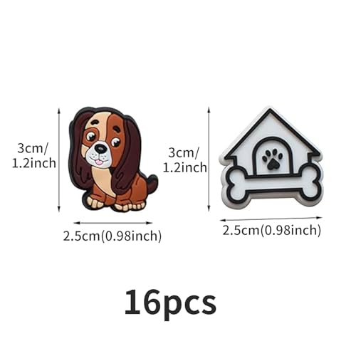 16Pcs Cute Shoe Charms for Croc Charms Animals Dog Shoe Accessory to Decorate Shoes, Cartoon Pvc Shoes Charm Decoration for Kids Teens Boys Girls Men Women Party Birthday Gifts
