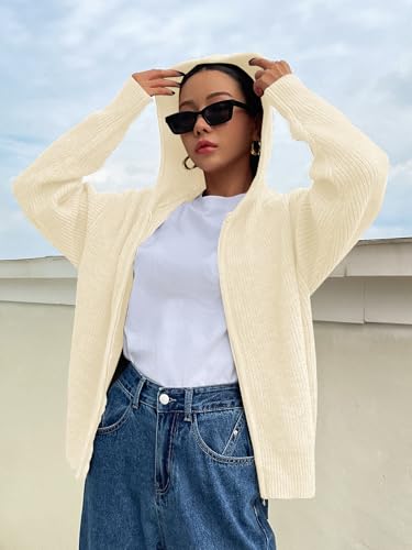 Image of SOLY HUX Zip Up Cardigan for Women Hooded Cardigan Sweater Knitted Drop Shoulder Fall Clothes Winter Hoodies Outerwear