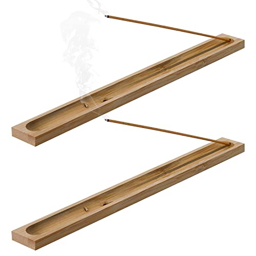 2 Pieces Natural Bamboo Incense Stick Holder Home Incent Burner Ash Catcher With Adjustable Angle #TOP22