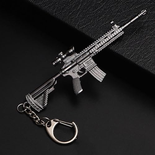 Ruoming 1 PCS Miniature Rifle Model Keychain, Red and Gold Metal Alloy, Decorative Weapon Collectible (Weapon23)