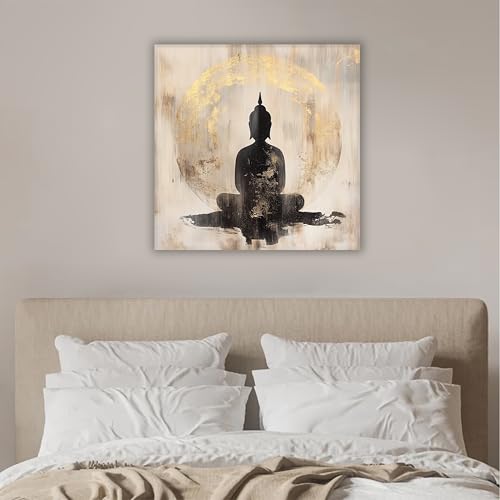 Image of PAINTINGMANTRA Buddha Painting for Living Room, Minimalist Buddha wall Art Painting for living room, Bedroom, office and Religious Home, Canvas, 22x22 Inch
