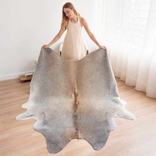 ecowhides 100% Genuine Brazilian Cowhide Rug - Tricolor, Brown, Black & White - Luxury Cowskin Leather Area Rug Décor (Grey Beige)