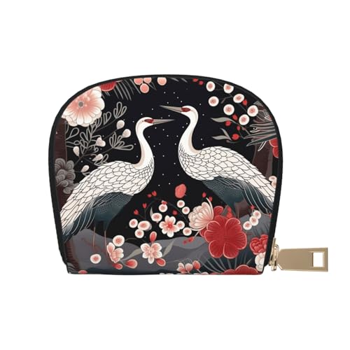 Flying Birds Crane Heron Credit Card Holder Wallet, Leather Zipper Card Wallet For Women Ladies Rfid Blocking Card Case Small Coin Purse Accordion Wallet Gift