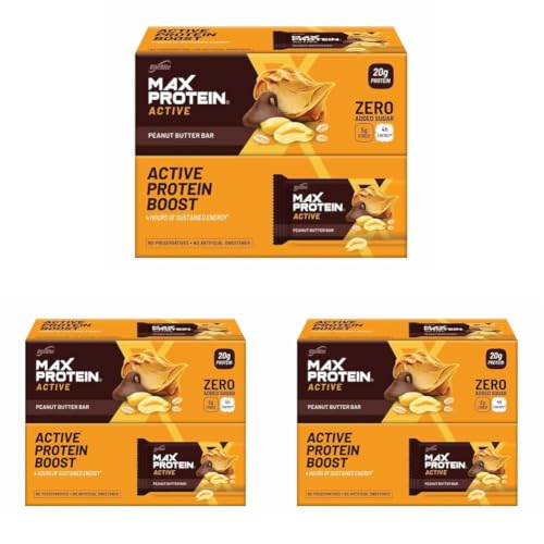 Image of RiteBite Max Protein Active Peanut Butter Protein Bars with 20g Protein, 5g Fiber & 21 Vit. & Minerals | 0 Added Sugar, No Cholesterol & Trans Fat For Upto 4h of Energy, Healthy Snack, 70g (Pack of 36)