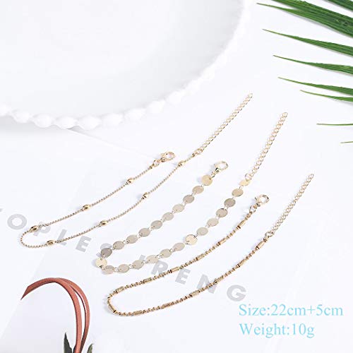 Jeweky Boho Layered Sequines Anklets Beads Foot Jewelry Chain Ankle Bracelets For Women And Girls (Gold) #TOP4