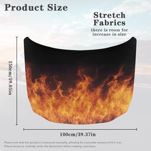 Image of Car Hood Cover Stretchable Car Hood Wrap Blankets Bonfire Print Theme Vehicles Banner Auto Decorations for Compact Sedans SUV Trucks (59x39 Inch)