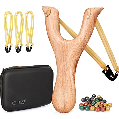 kekafu Wooden Slingshot Toy, Professional Hunting Slingshot Set (Exquisite Packaging), with 3 Replaceable Rubber Bands + 1 Slingshot Storage Bag + 30 Ammunition, for Kids and Adults