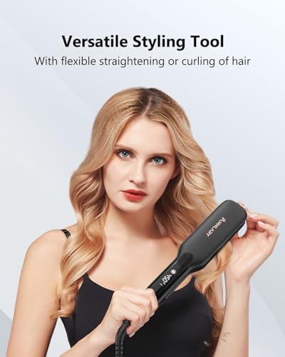 Image of Annlary 1.75 Inch Hair Straightener, Professional Titanium Plate with Ceramic Coating Ionic Dual Voltage Flat Iron with Heat-Resistant Silicone, for Less Frizz, Shinier & Smoother Hair